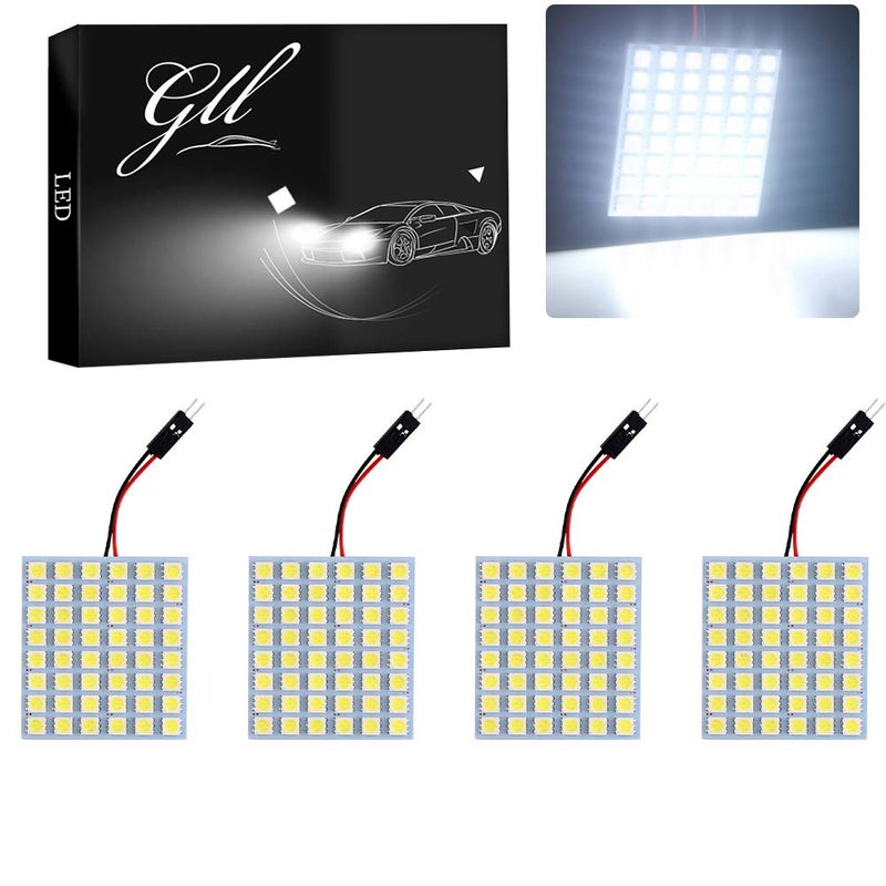 GLL Super White Energy-saving 5050 48-SMD LED Panel Dome Light Auto Car Interior Reading Plate Light Roof Ceiling Interior Wired Lamp+T10 BA9S Festoon Adapter-4pcs - Image 1